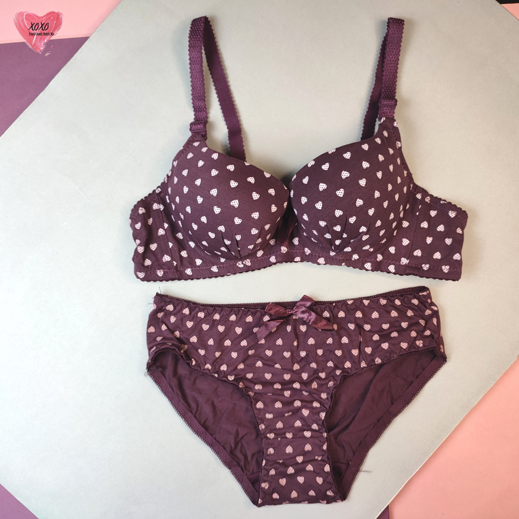 Polka dots single pad (heavy breast) bra panty set