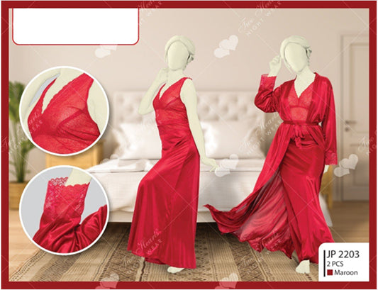 2 piece silk nightwear inner and gown