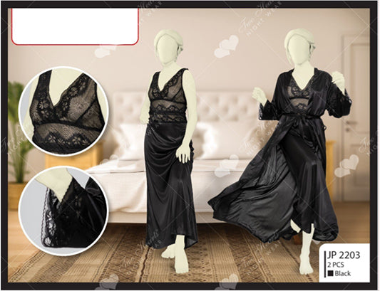 2 piece silk nightwear inner and gown