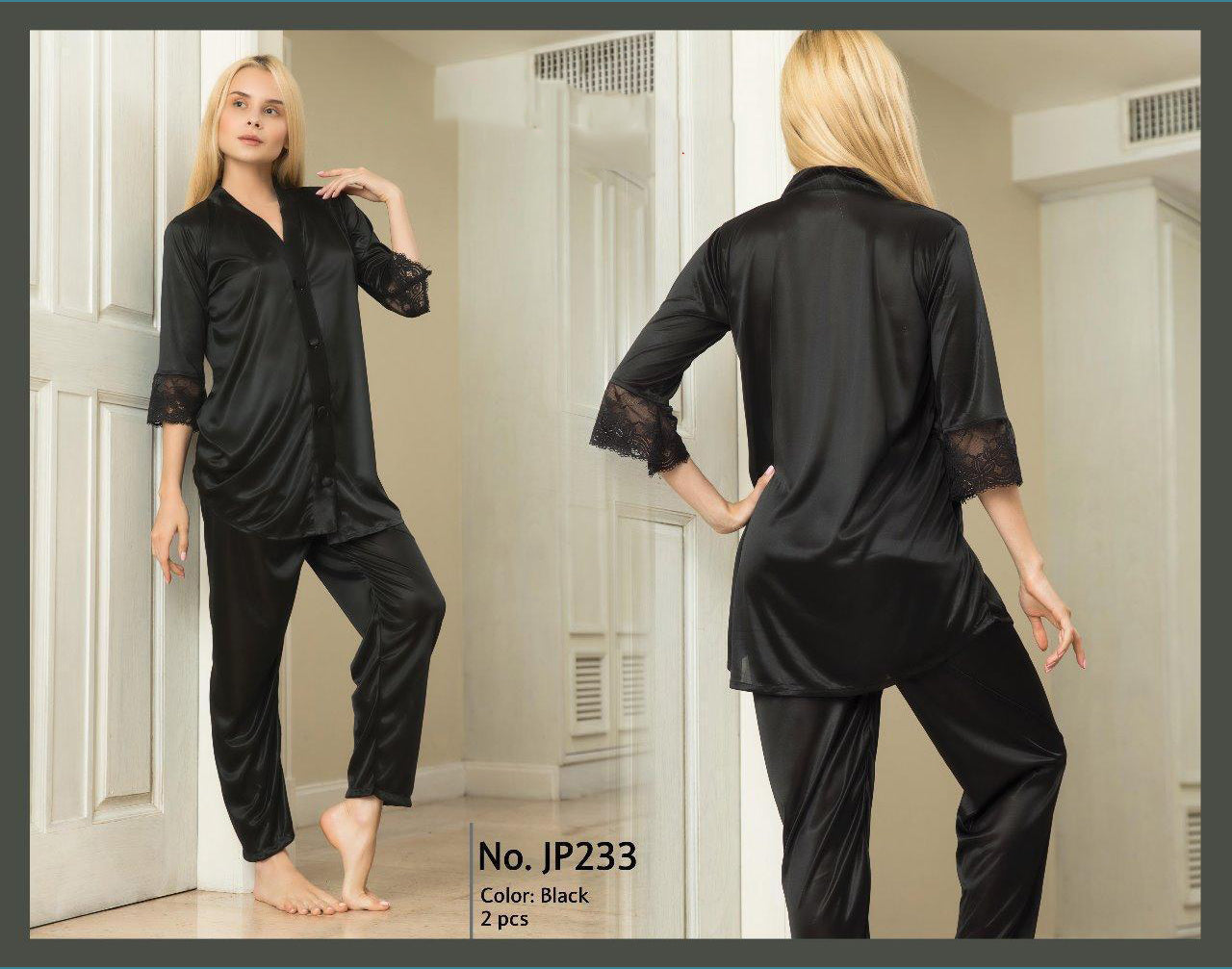 Silk night suit PJ with lace
