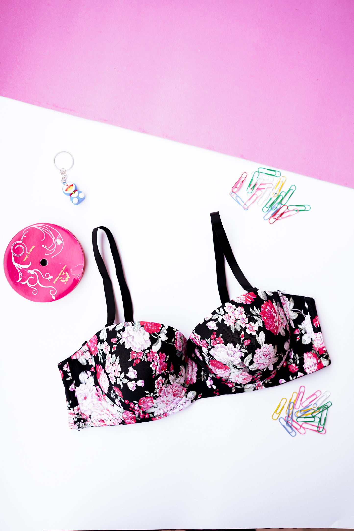 Floral pushup underwired bra