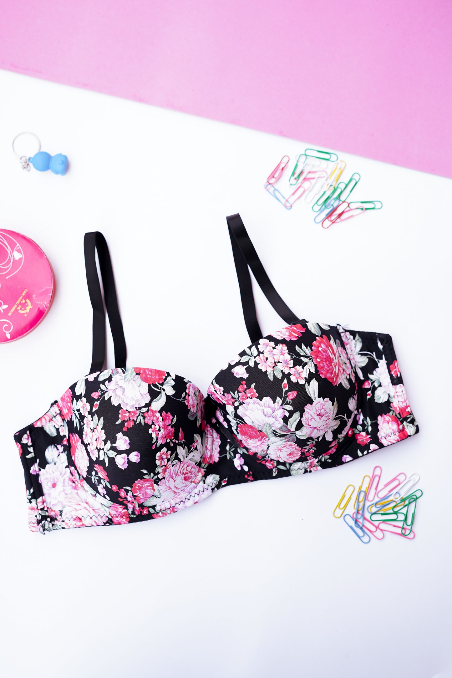 Floral pushup underwired bra