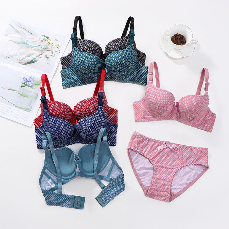 Dotted cotton medium cup lace wired bra set