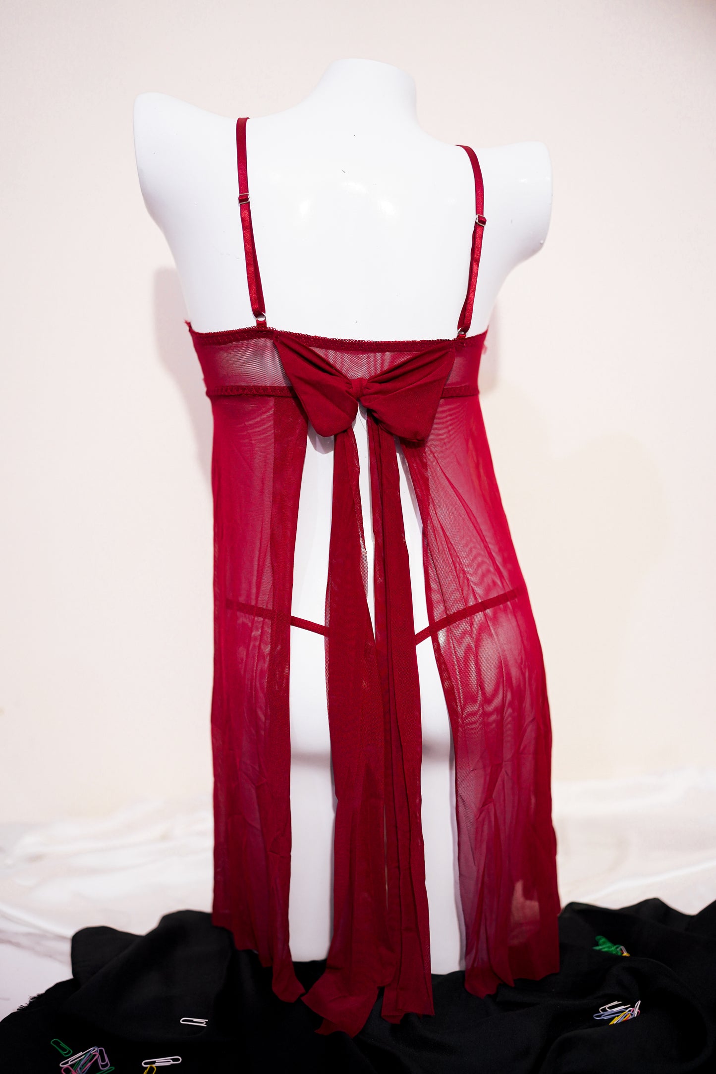 Embroided lace bow style nighty with thong