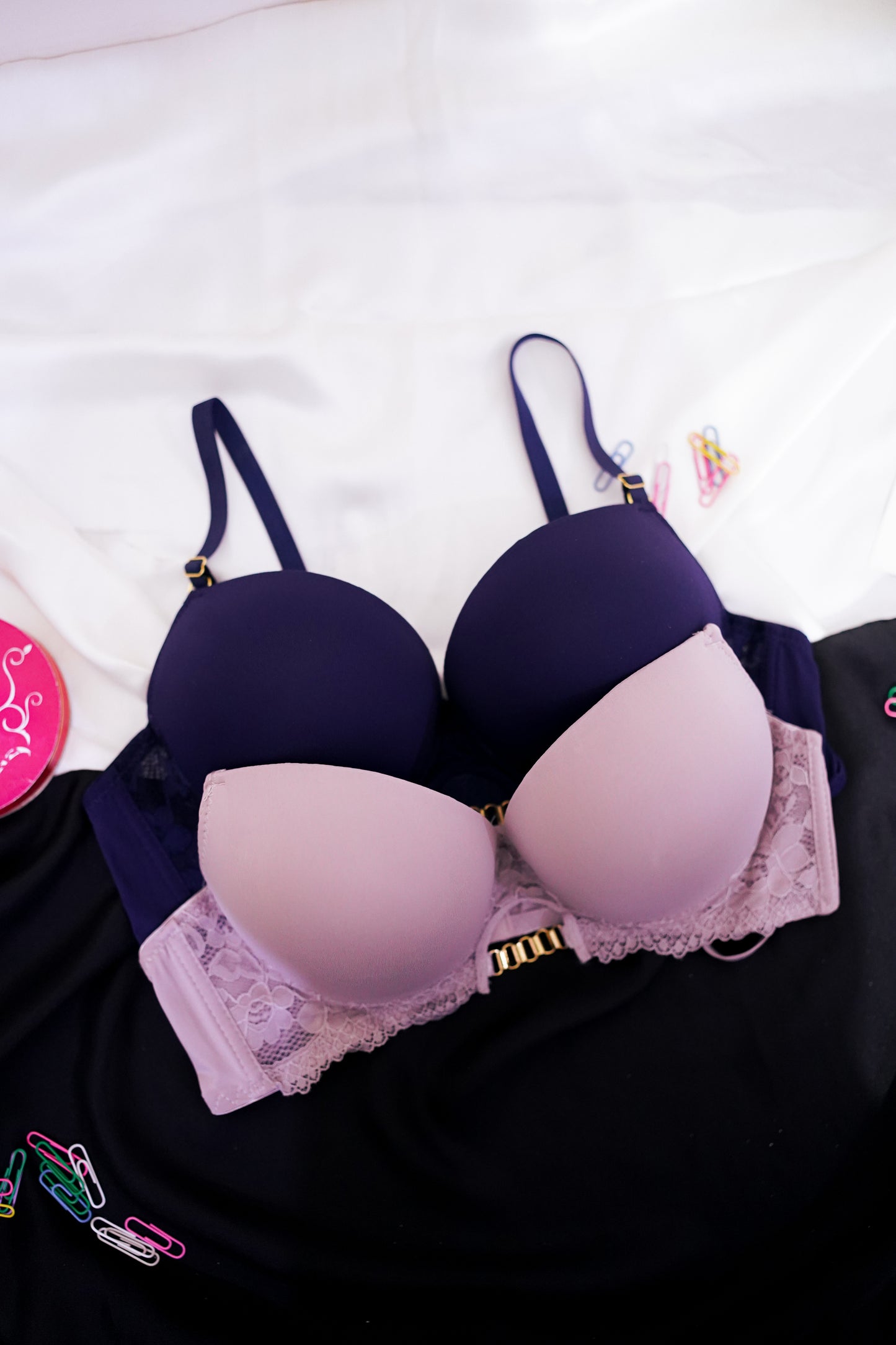 Side lace pushup bra with front chain