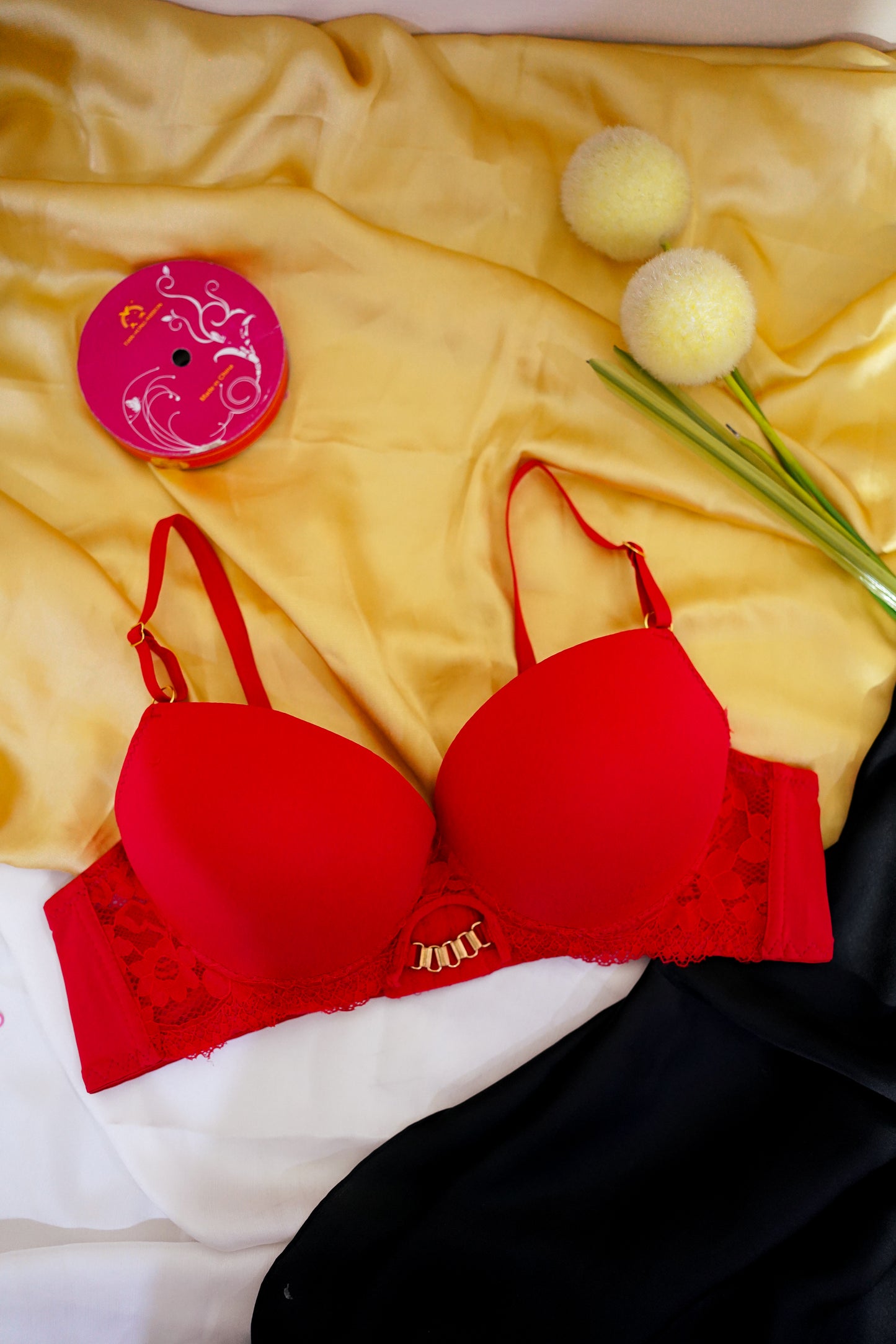 Side lace pushup bra with front chain