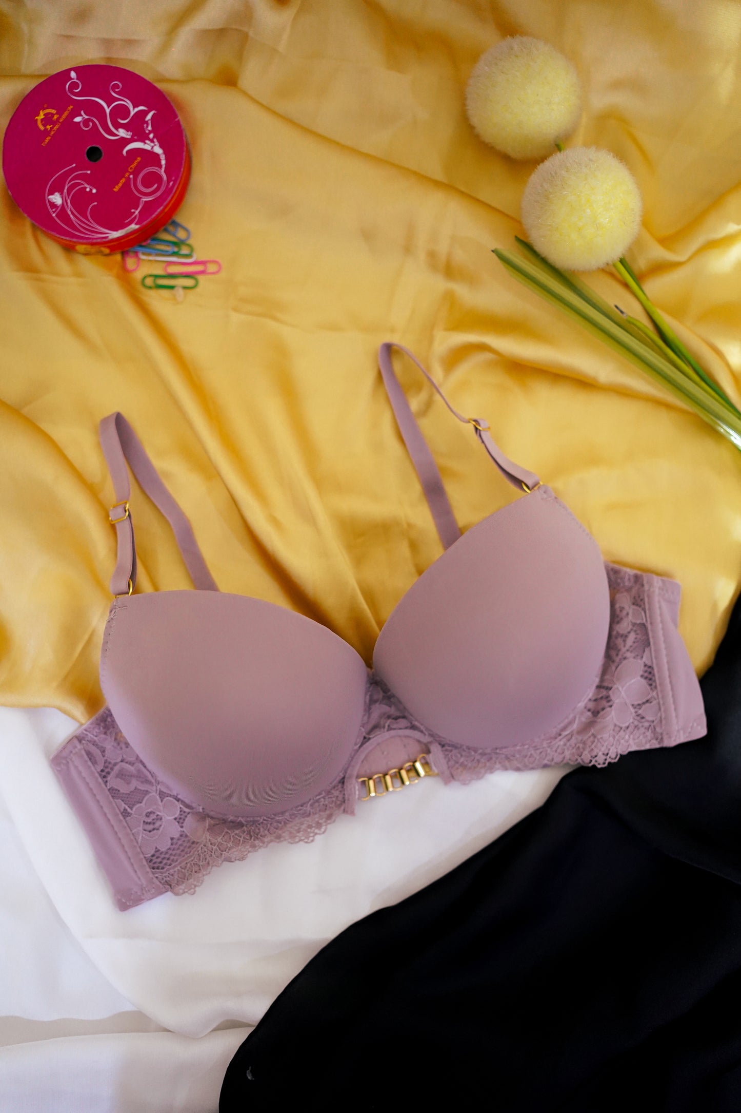 Side lace pushup bra with front chain