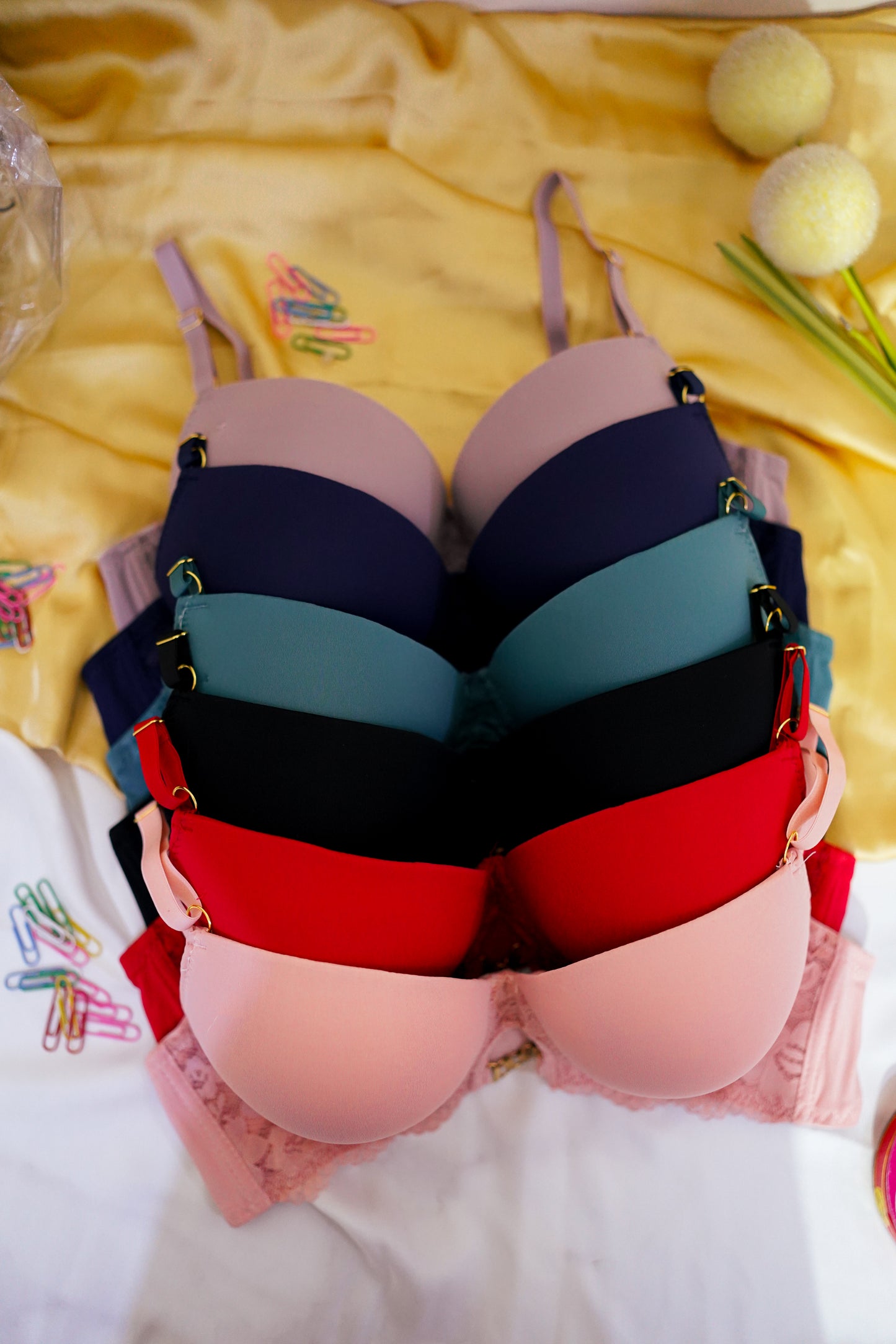 Side lace pushup bra with front chain