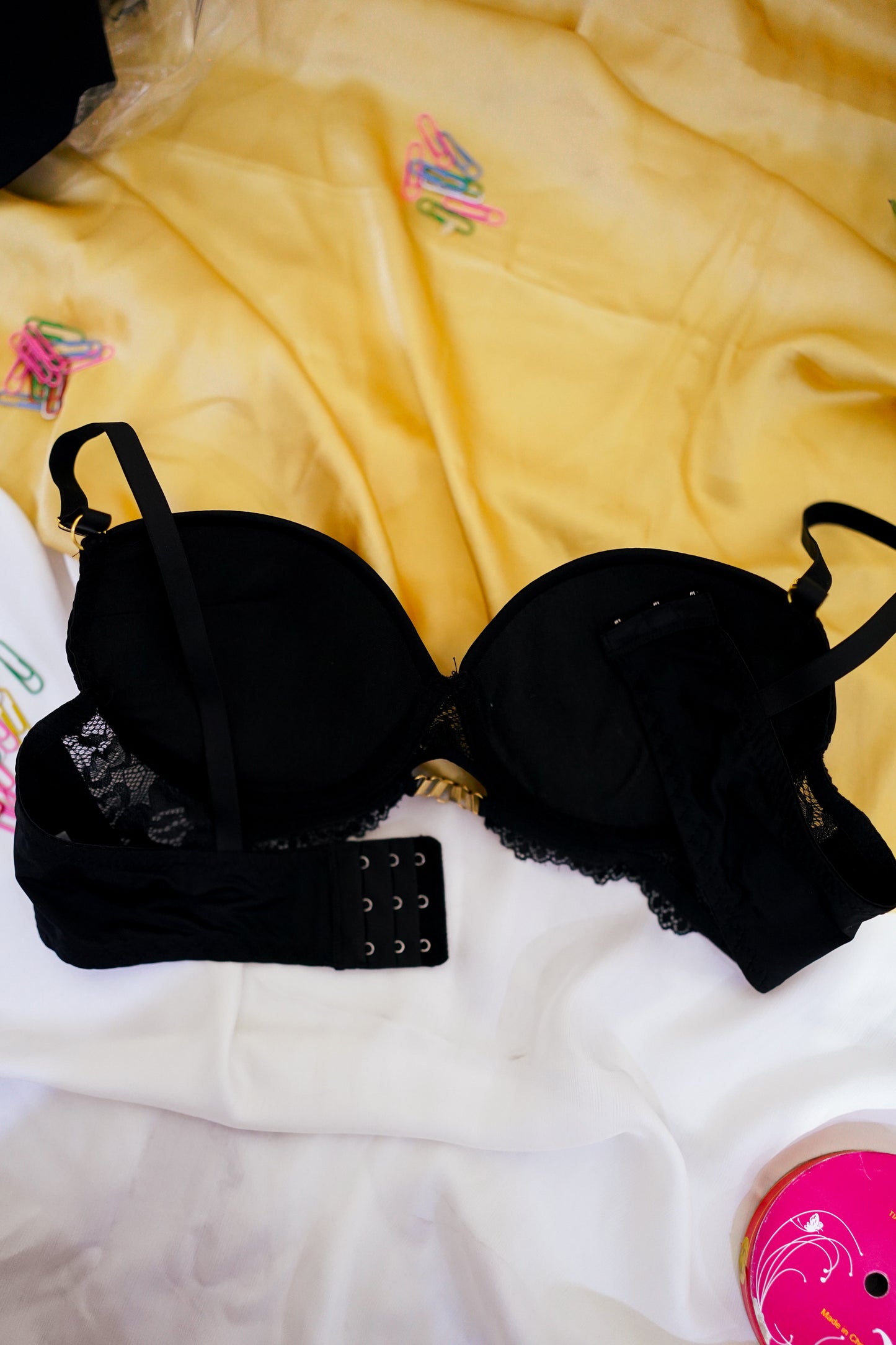 Side lace pushup bra with front chain