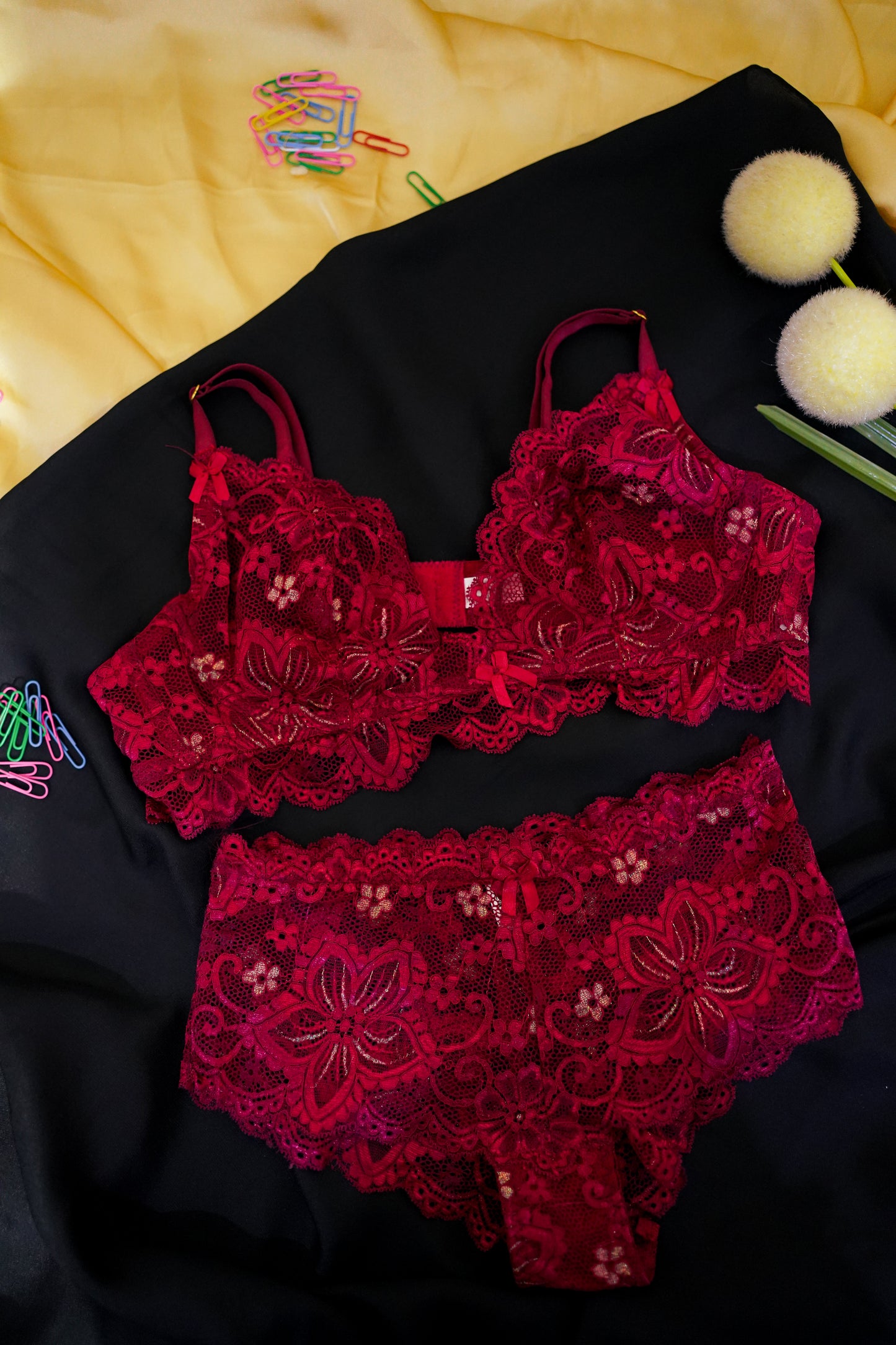 Two piece  net see through sexy bridal set-underwired