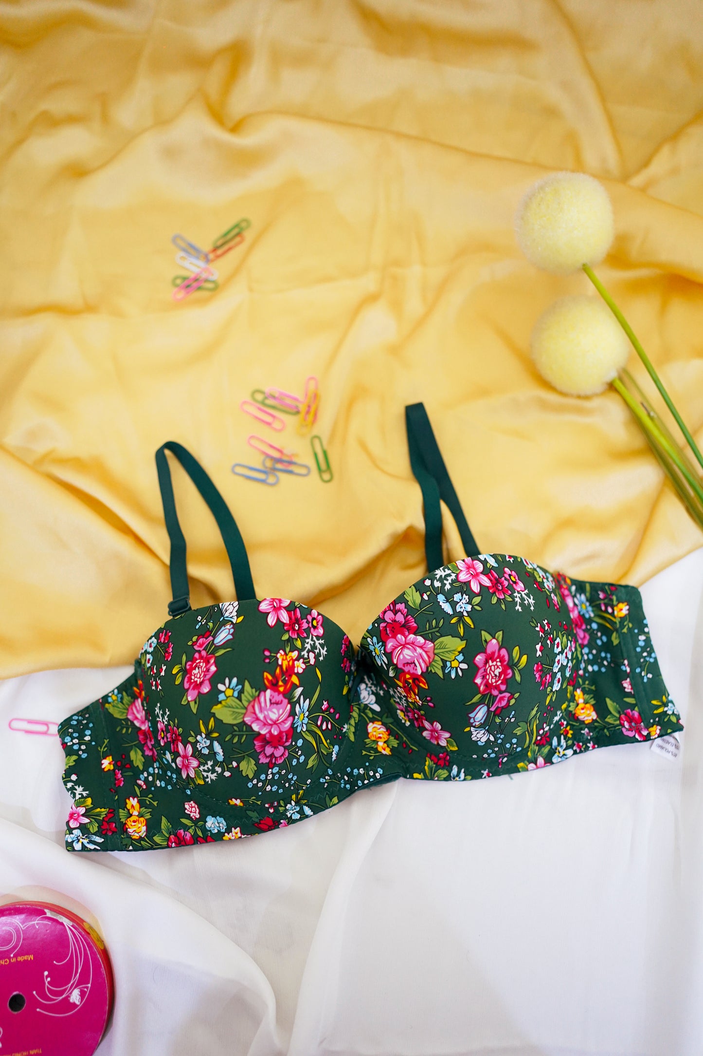 Floral pushup underwired bra