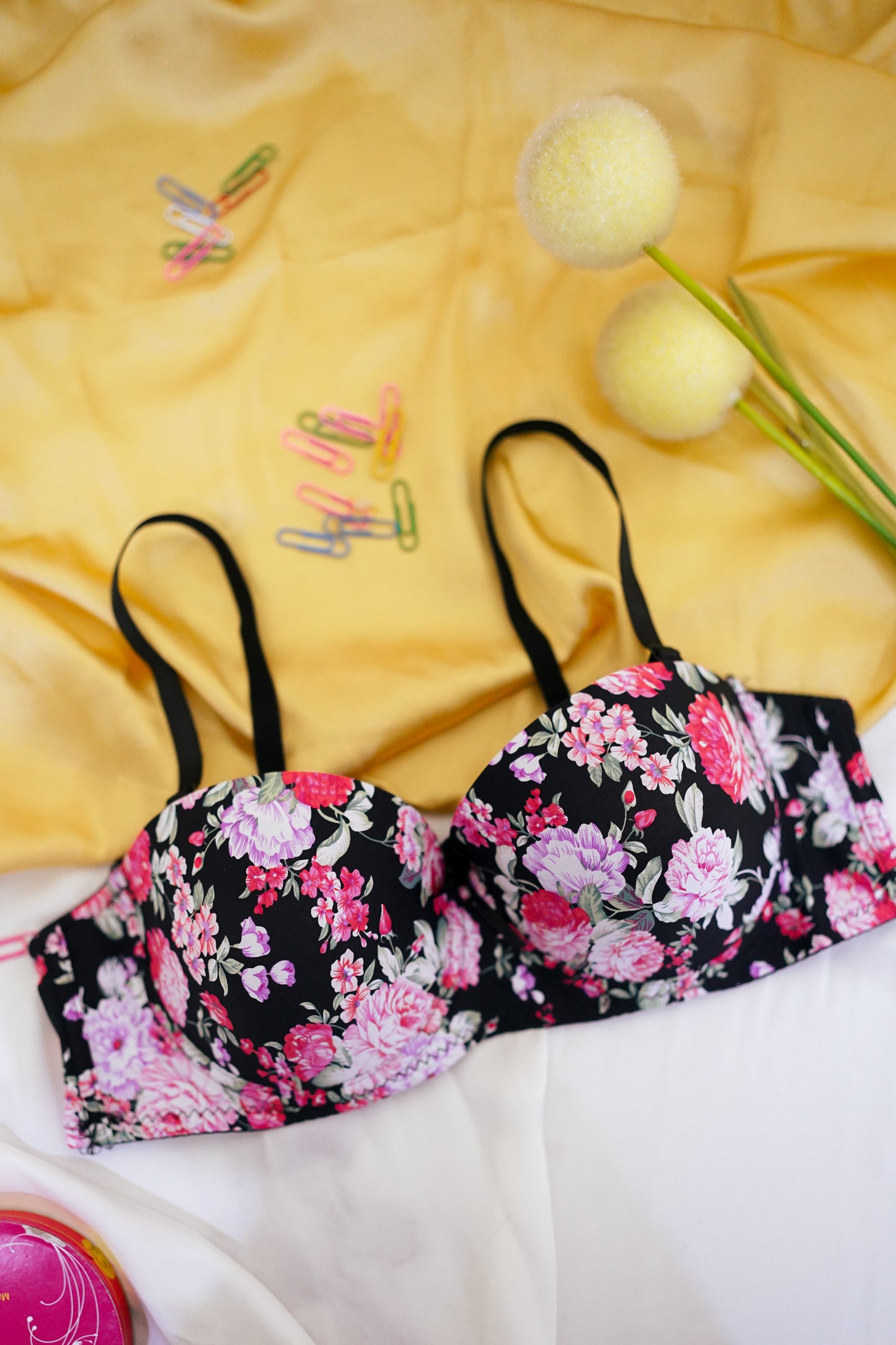 Floral pushup underwired bra