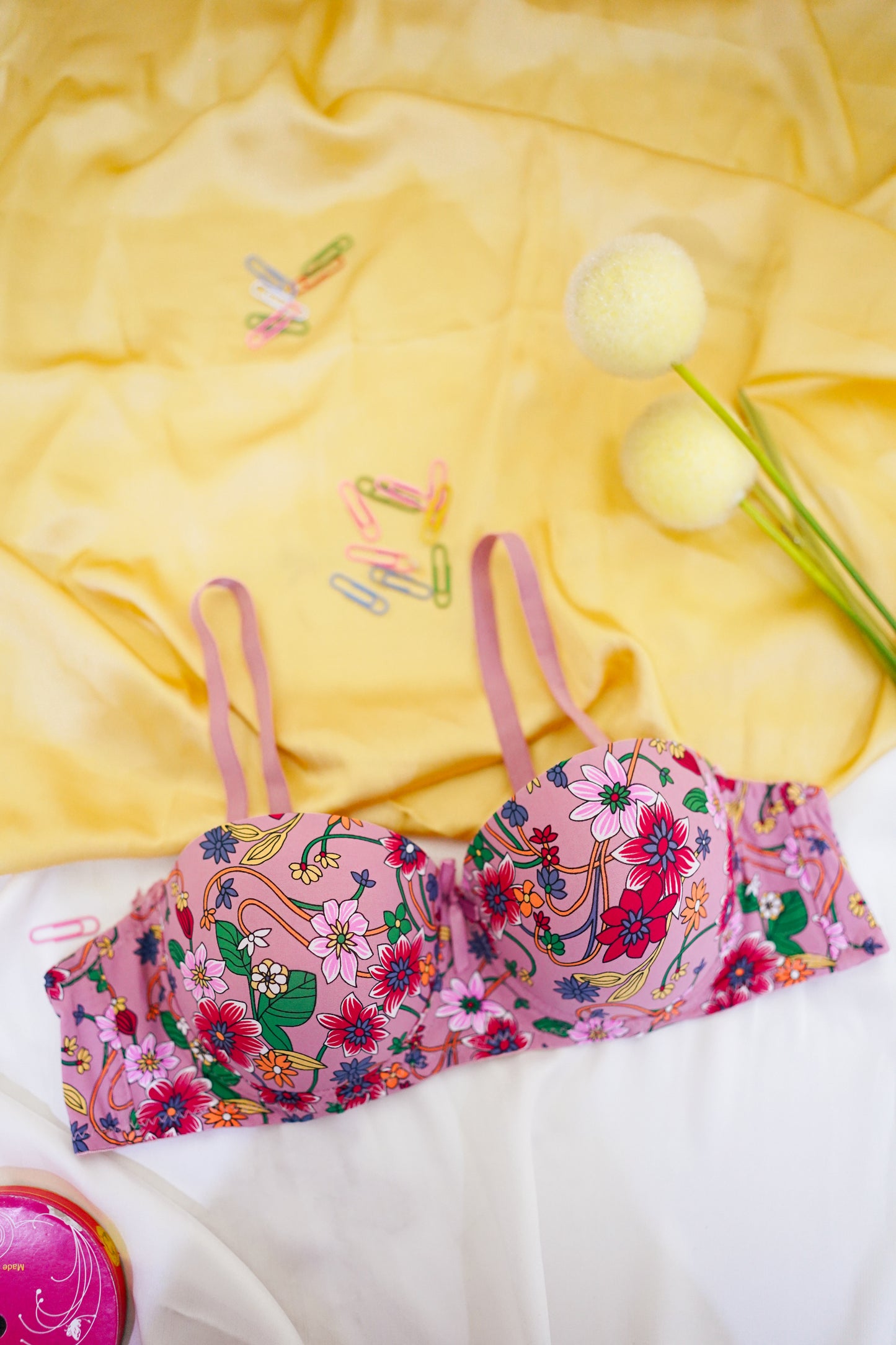 Floral pushup underwired bra