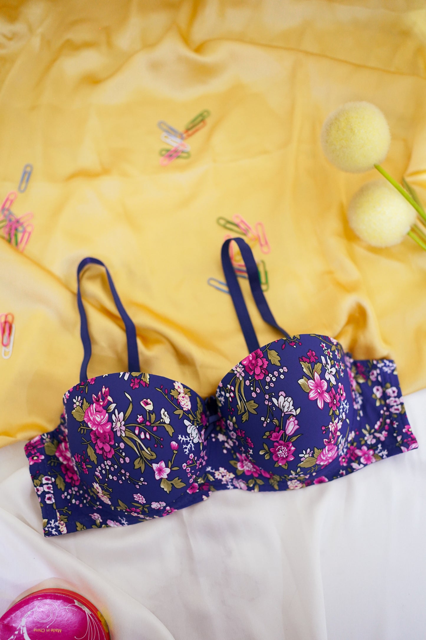 Floral pushup underwired bra
