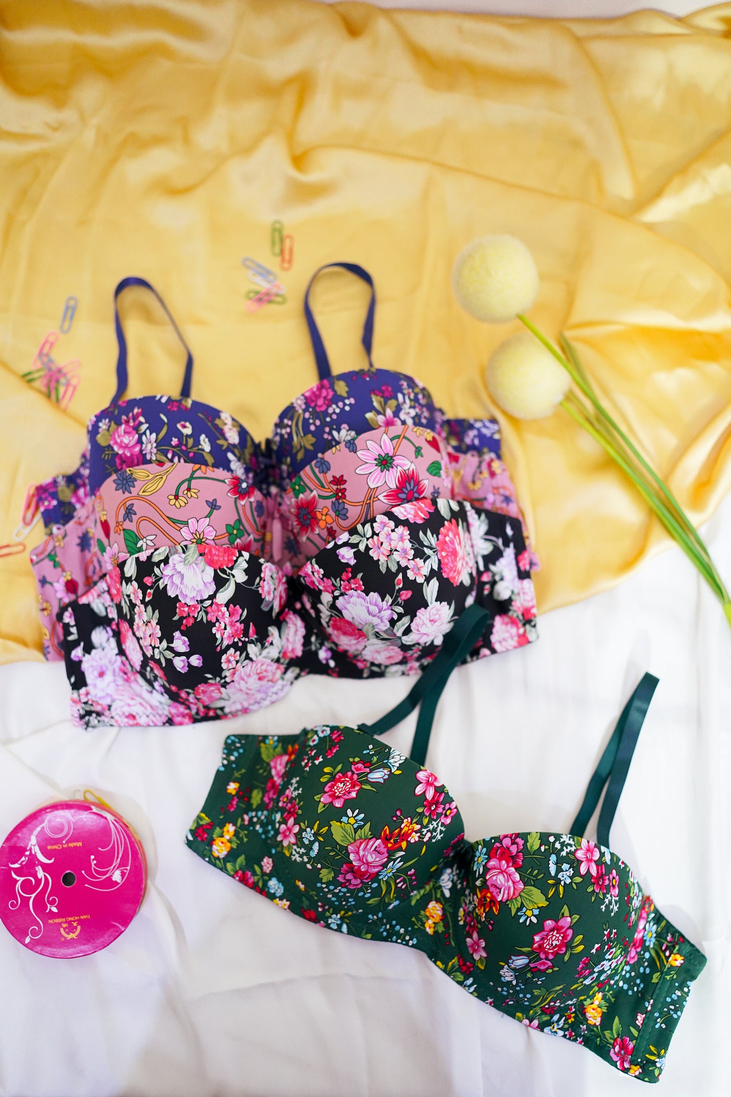 Floral pushup underwired bra
