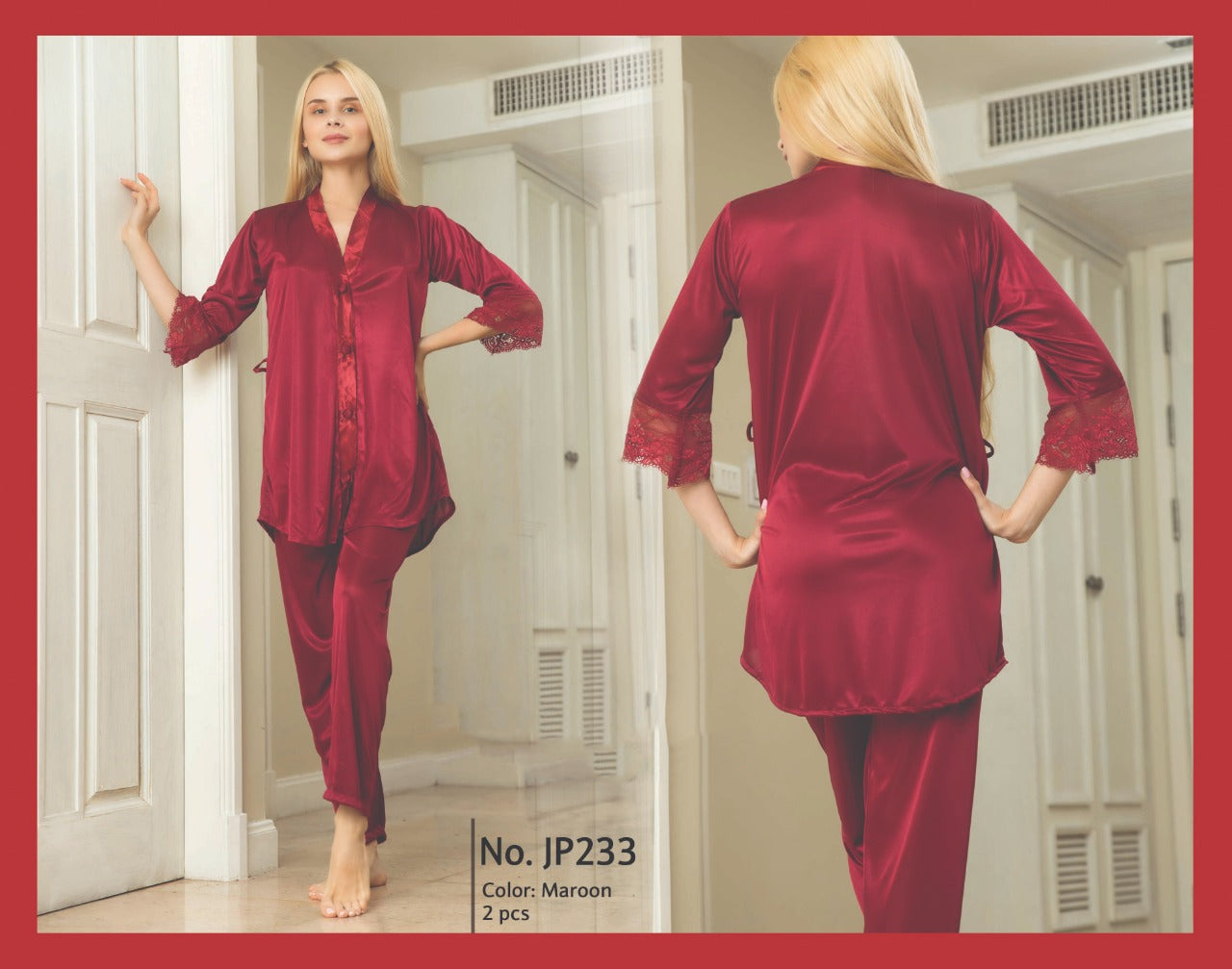 Silk night suit PJ with lace