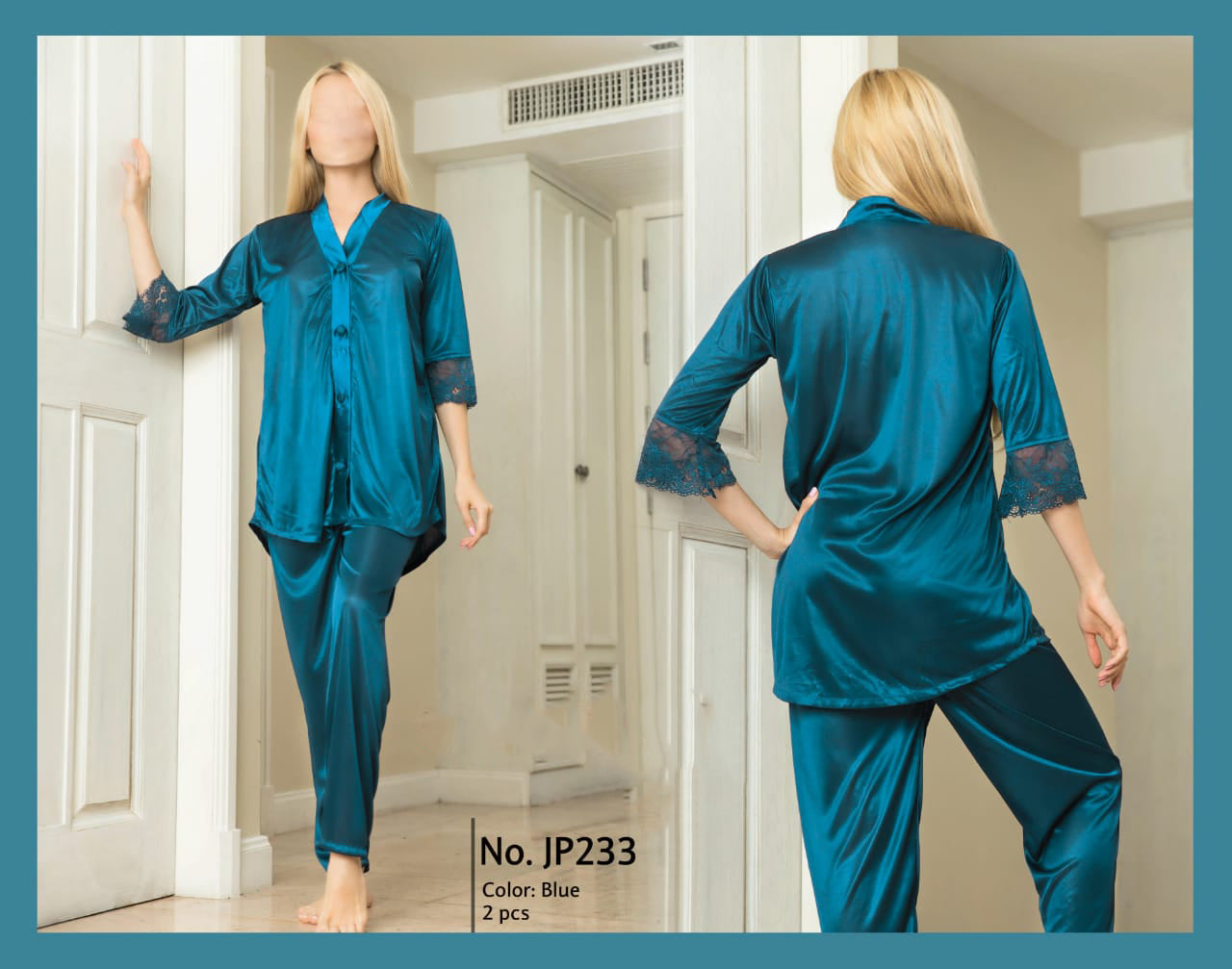 Silk night suit PJ with lace