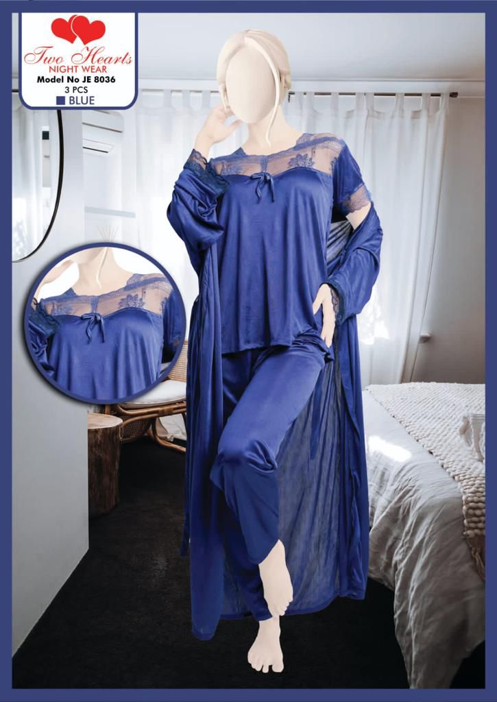 3 piece soft silk PJ night suit with gown