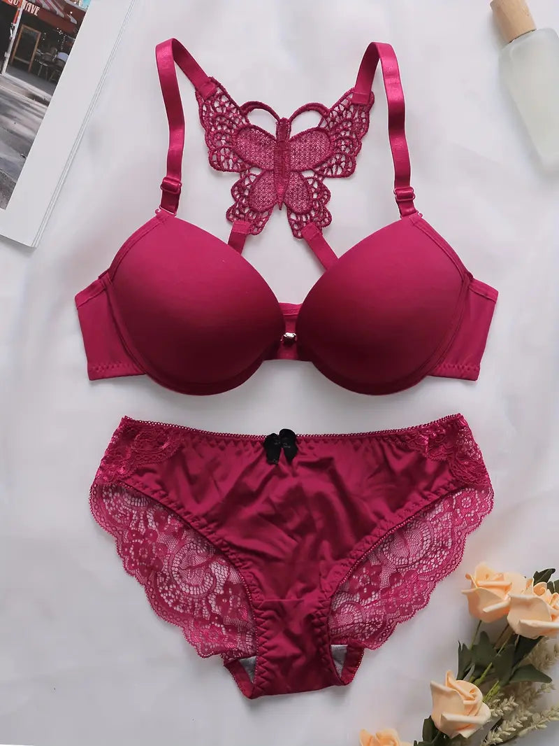 Butterfly Padded Bra with Lace Panty Pair