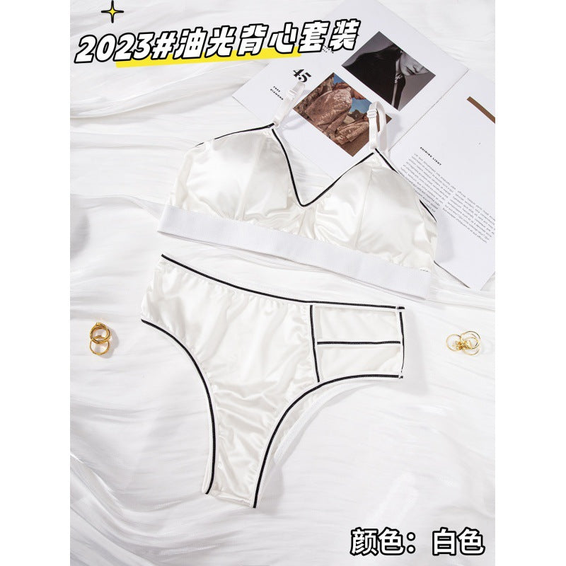 Cross thongs silky light paded bra panty set