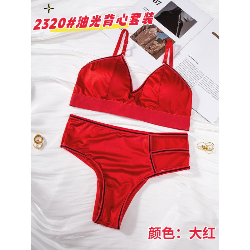 Cross thongs silky light paded bra panty set