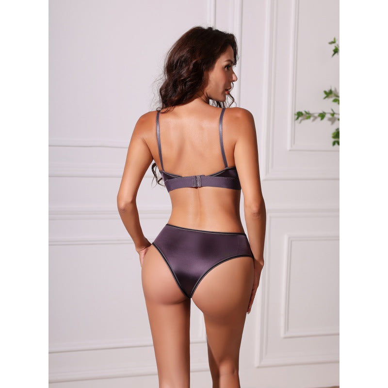 Cross thongs silky light paded bra panty set