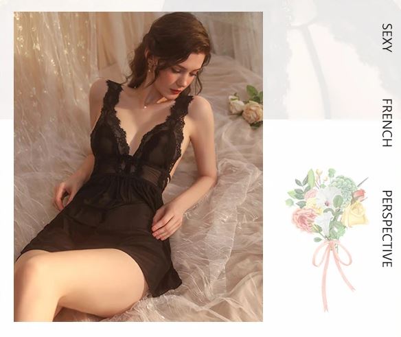 1 pc net nighty with lace front