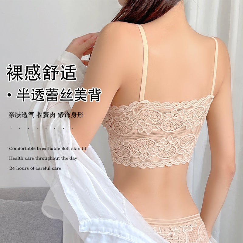 Mid lace fancy back cover soft bra & panty set