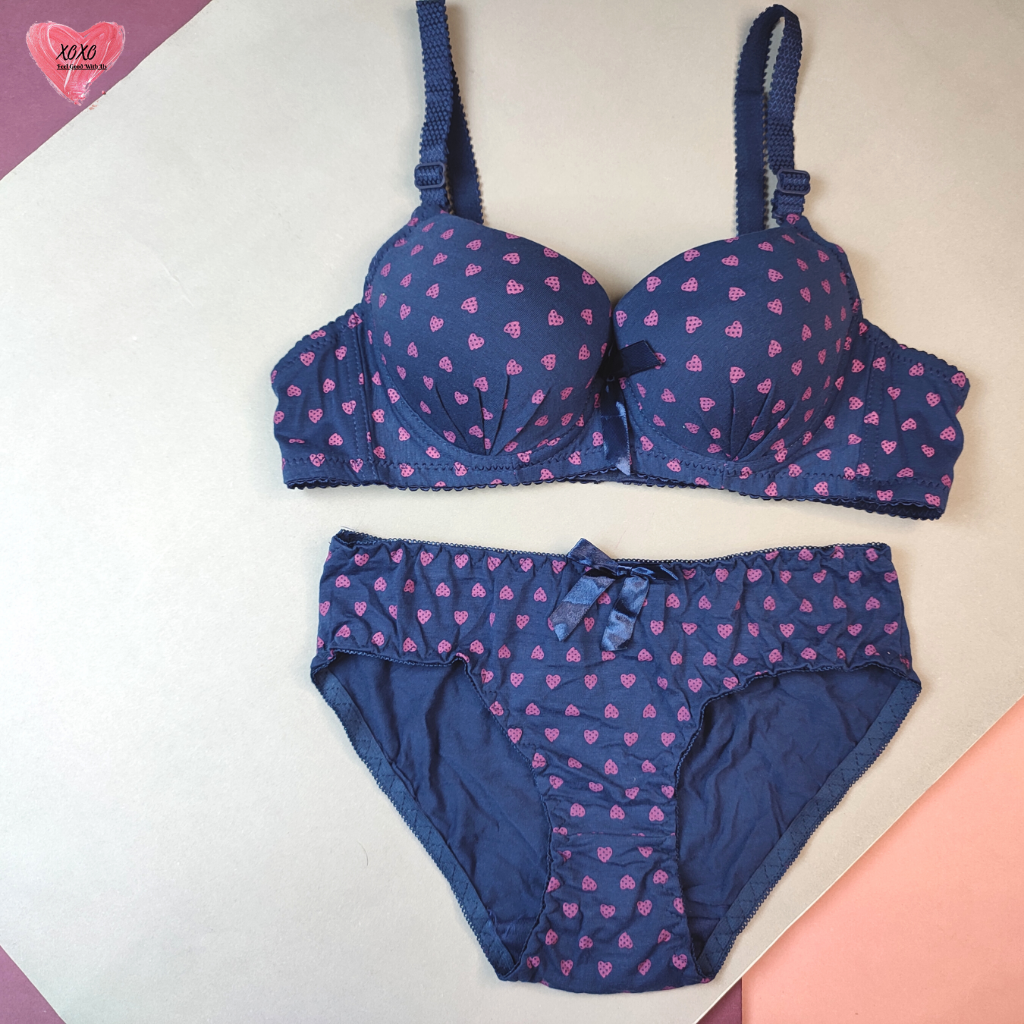 Polka dots single pad (heavy breast) bra panty set