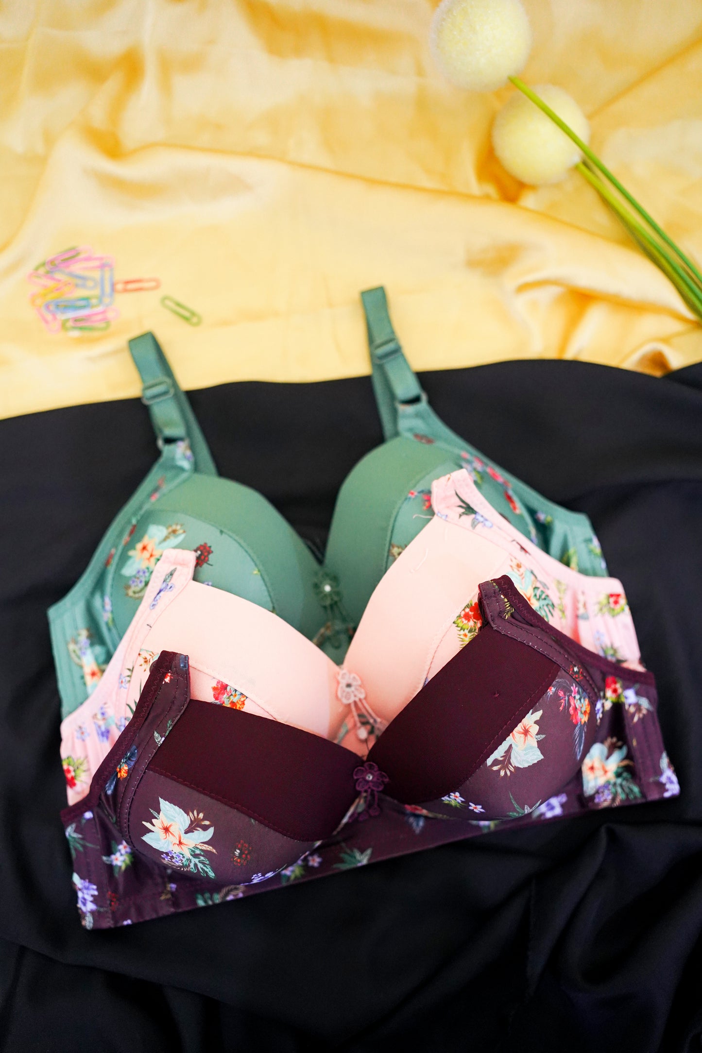 FLoral full covered  daily wear thin pad soft bra