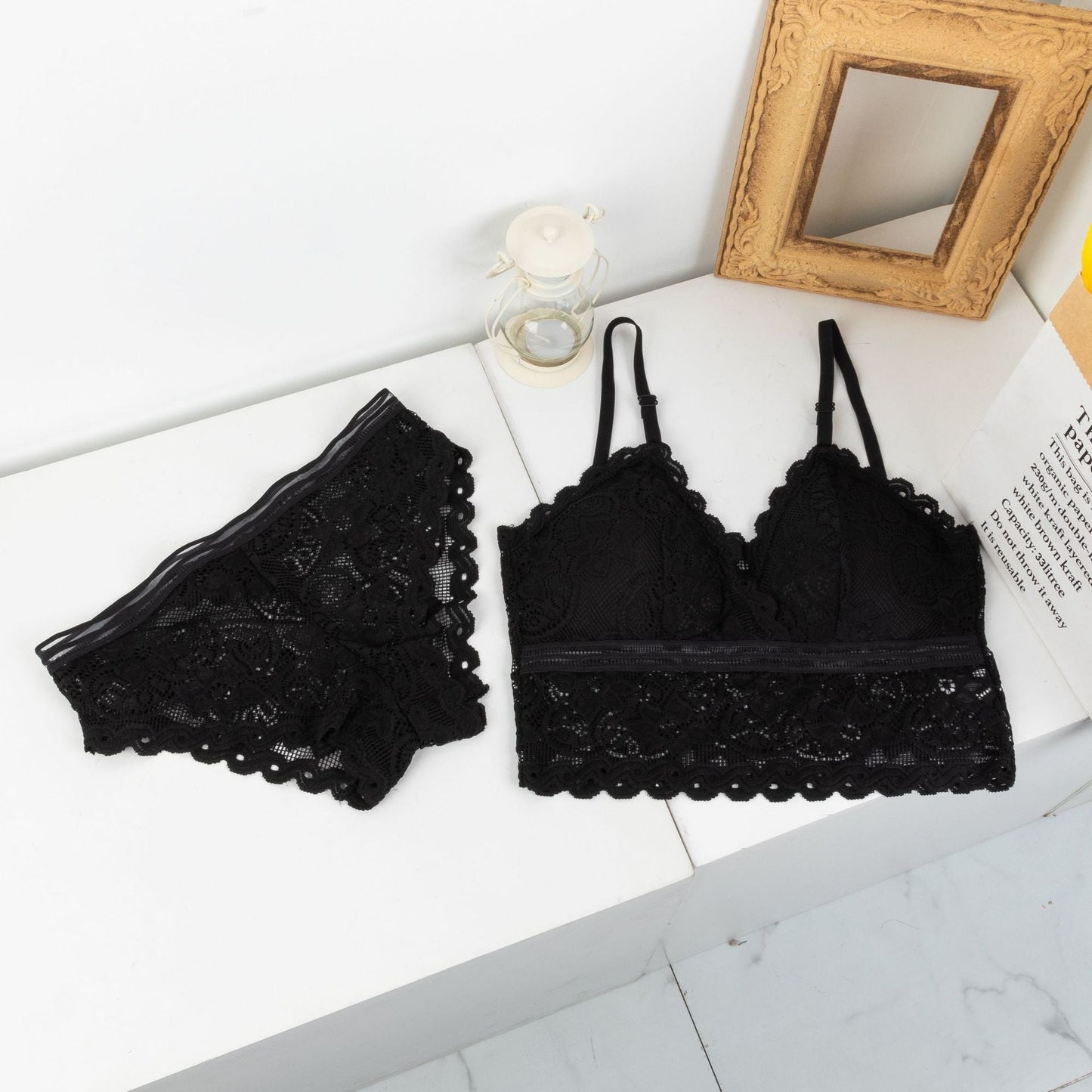 Mid lace fancy back cover soft bra & panty set