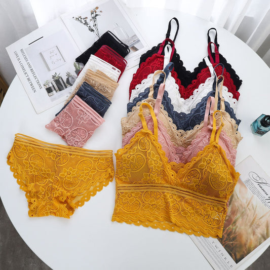 Mid lace fancy back cover bra & panty set