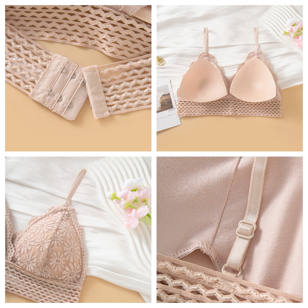 Mid lace fancy back cover soft bra & panty set